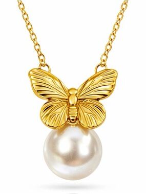 Butterfly Pearl Pendant 18K Gold Plated Necklace